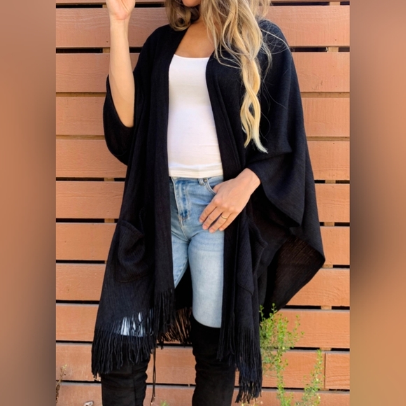 #76 🛑35 OS BOHO SOFT KNITTED FRONT POCKET FRINGE CARDIGAN - Picture 5 of 12